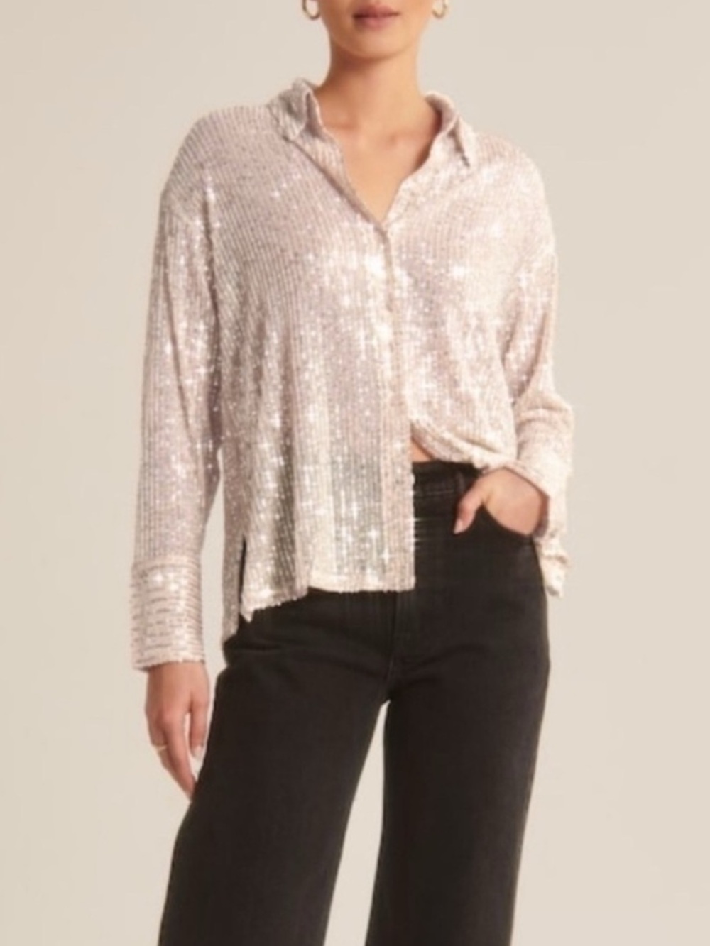 Abercrombie & Fitch Sequin Button-Down Shirt - Light Pink